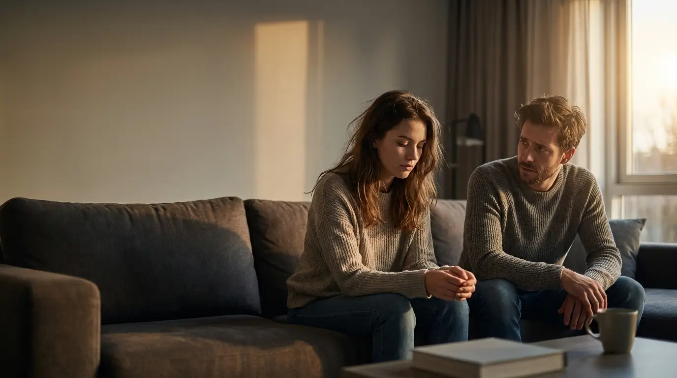 Couple reconnecting after working through a conflict