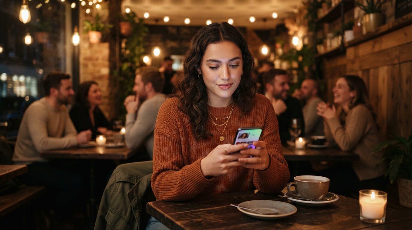Young adult using a dating app on a smartphone